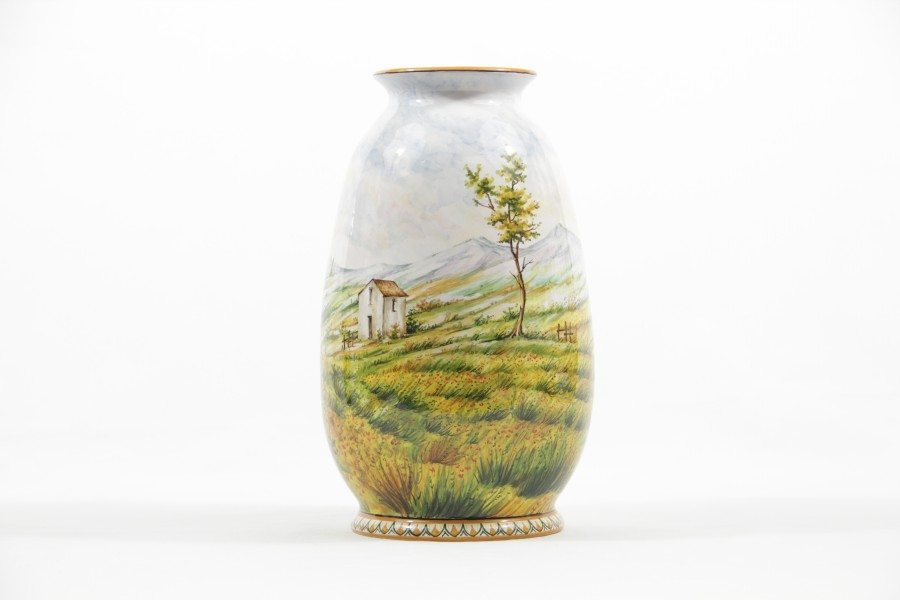 09CIT_Vaso in ceramica Abruzzo decorato a mano con paesaggio tradizionale abruzzese Ceramiche Liberati Vaso in ceramica Abruzzo, decorato a mano, paesaggio, Ceramiche Liberati