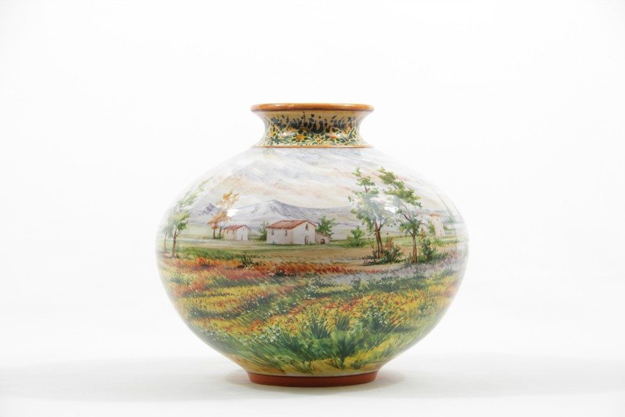 10CIT_Vasoin ceramica abruzzese paesaggio_Ceramiche Liberati Vaso panciuto in ceramica, paesaggio, Ceramiche Liberati