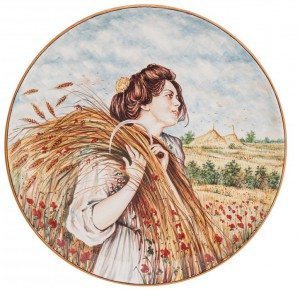 Piatto in ceramica maiolica, Mietitrice veneta, Ceramiche Liberati