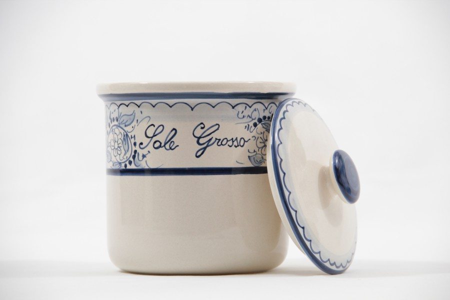 77MIT_Barattolo in ceramica per sale grosso teate con coperchio_Ceramiche Liberati Barattolo in ceramica per sale grosso, decoro Teate di ceramiche Liberati