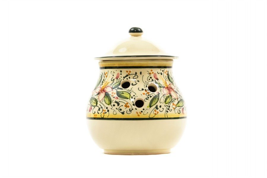 94MIT_Barattolo in ceramica portaaglio decoro orchidea_Ceramiche Liberati Barattolo portaaglio in ceramica, Ceramiche Liberati, Villamagna, Chieti, Italia.