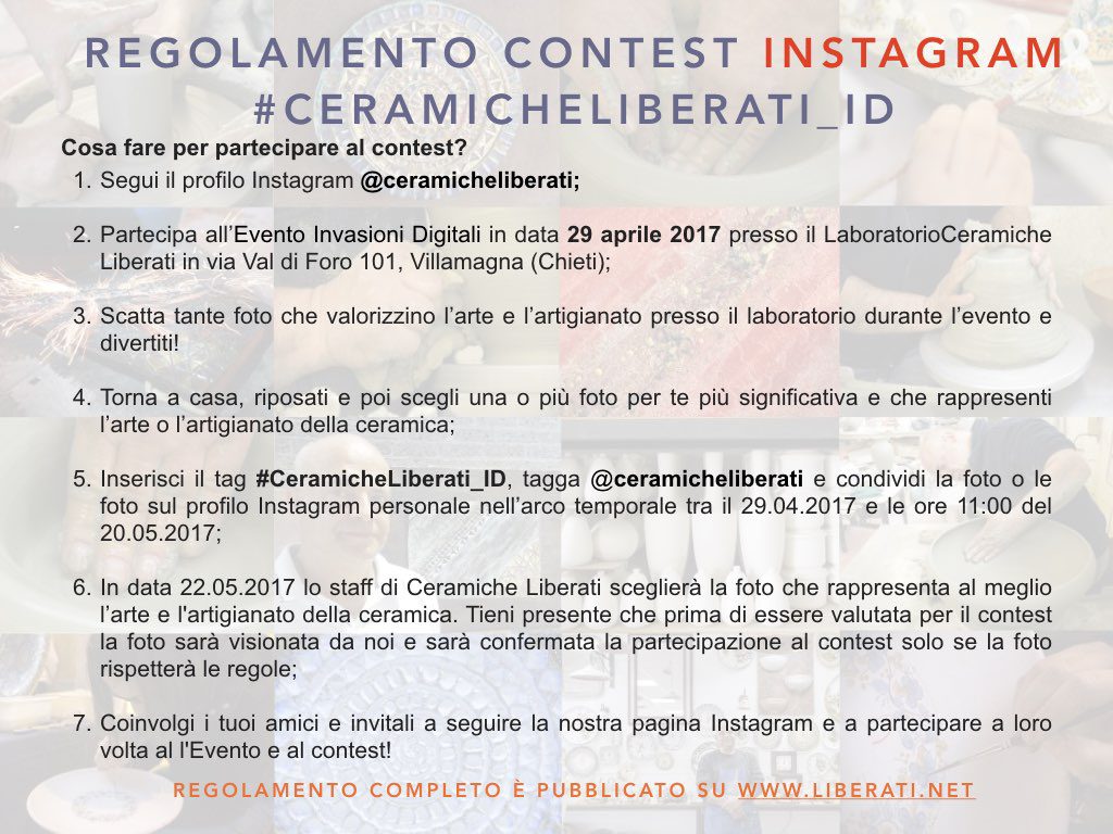 Contest fotografico completo Instagram Ceramiche Liberati