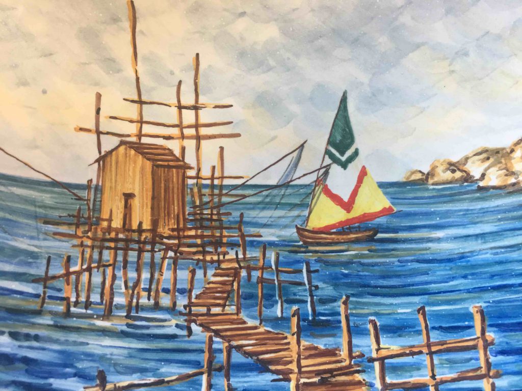Trabocco dipinto su ceramica Ceramiche Liberati