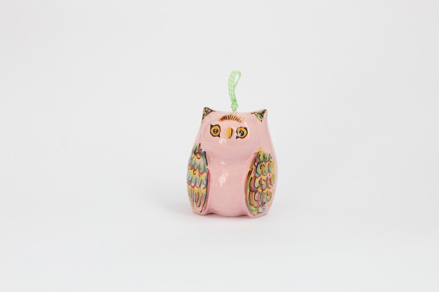 02CAM-MR_Campanella in ceramica Gufo color rosa_Ceramiche Liberati Campanella in ceramica italiana Gufo medio, Ceramiche Liberati