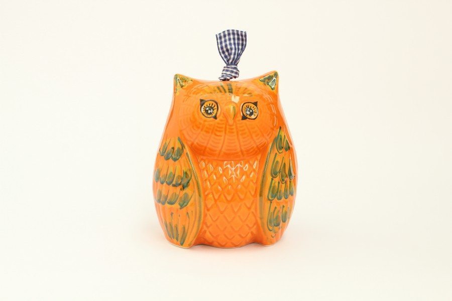 04CAM_GAR_Campanella in ceramica Gufo arancio dipinto grande_Ceramiche Liberati 04CAM_GAR_Campanella in ceramica Gufo arancio dipinto grande_Ceramiche Liberati