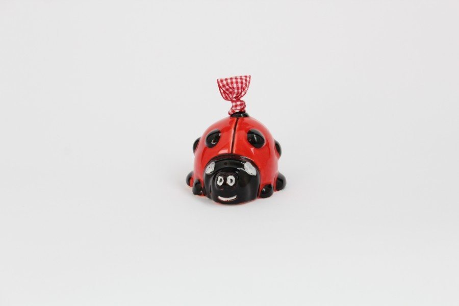 05CAM_Campanella in ceramica Coccinella rossa e nera dipinta_Ceramiche Liberati Campanella in ceramica italiana artigianale a forma di Coccinella, Ceramiche Liberati