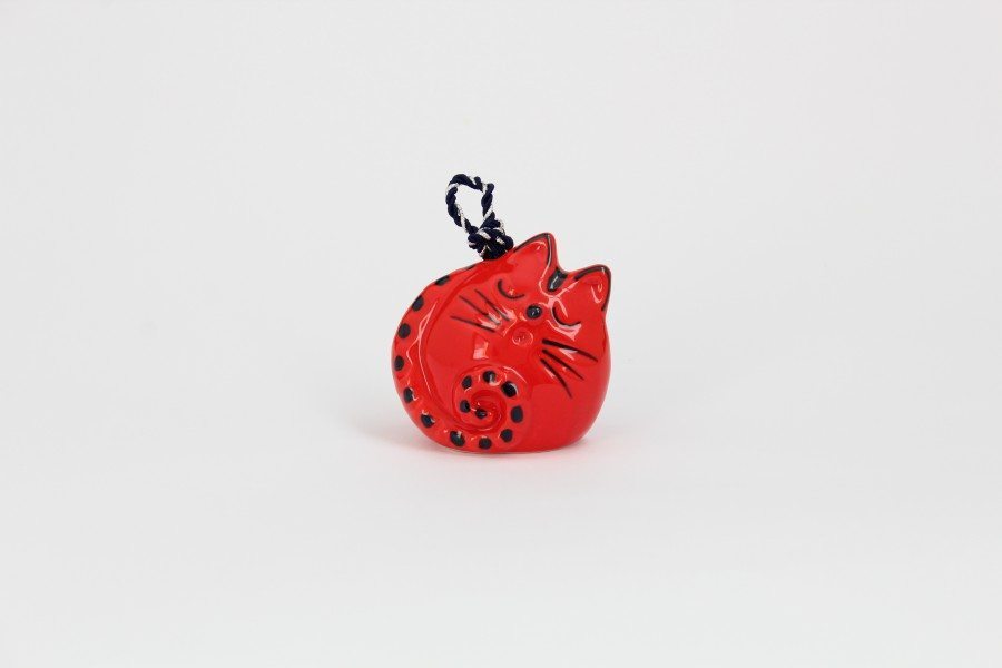 08CAM-RSN_Campanella in ceramica artigianale Gatto che dorme rosso nero_Ceramiche Liberati 08CAM-RSN_Campanella in ceramica artigianale Gatto che dorme rosso nero_Ceramiche Liberati