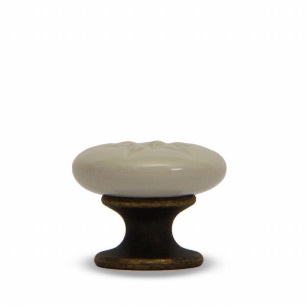 Pomello in ceramica Stella bianca base bronzo