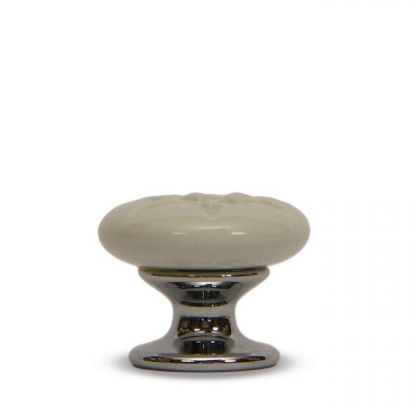 Pomello in ceramica Stella bianca base cromo