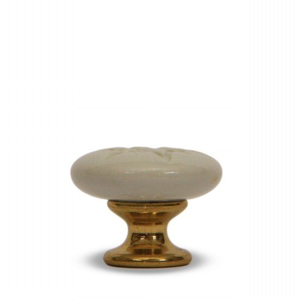Pomello in ceramica Stella bianca base ottone
