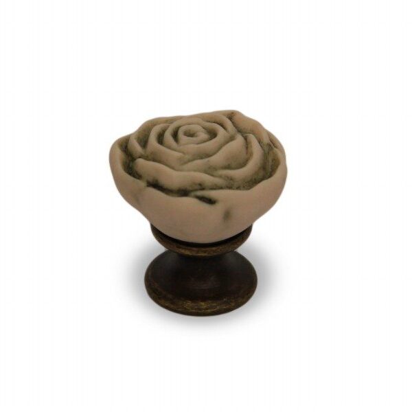 Pomello in ceramica modello Rosa anticato con base in bronzo