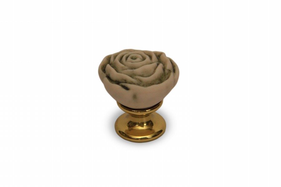 Pomello in ceramica modello Rosa anticato con base in ottone