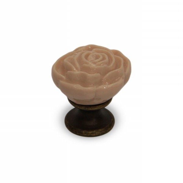 Pomello in ceramica modello Rosa color rosa base in bronzo