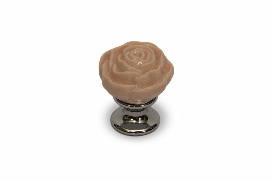 Pomello in ceramica modello Rosa color rosa base in cromo