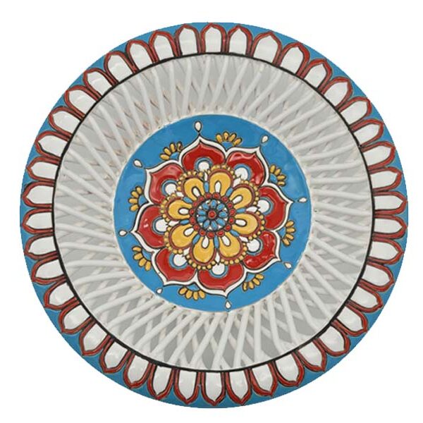 Centrotavola in maiolica cuerda seca con fascia ad intreccio