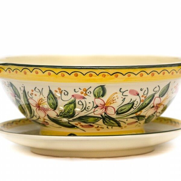 Scolafrutta in ceramica artigianale decoro Orchidea