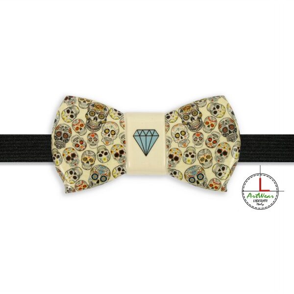 Papillon in ceramica Romantico decoro Teschi Messicani avorio