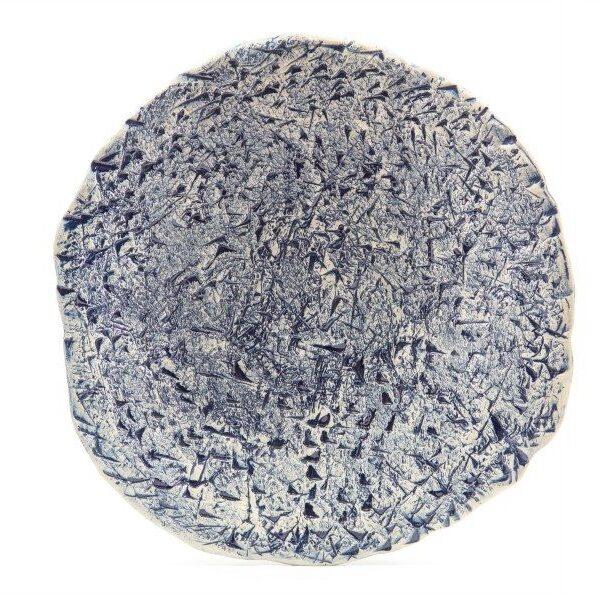 Centrotavola in grès inciso irregolare, sfumature blu