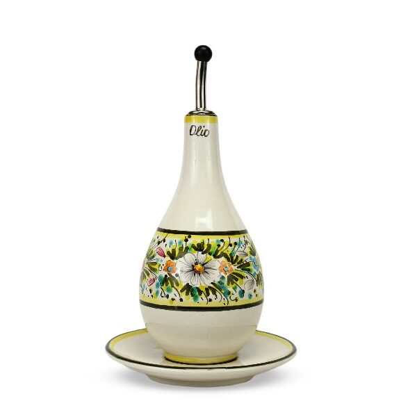 Oliera con piattino in ceramica margherite