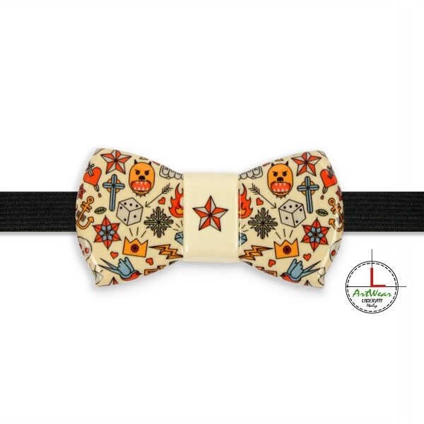 Papillon in ceramica modello Romantico decoro Old School avorio