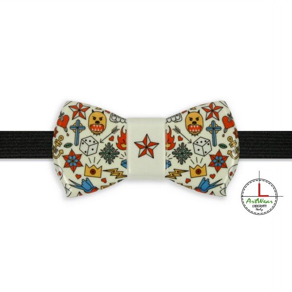 Papillon in ceramica mod. Romantico decoro Old School bianco ghaiccio