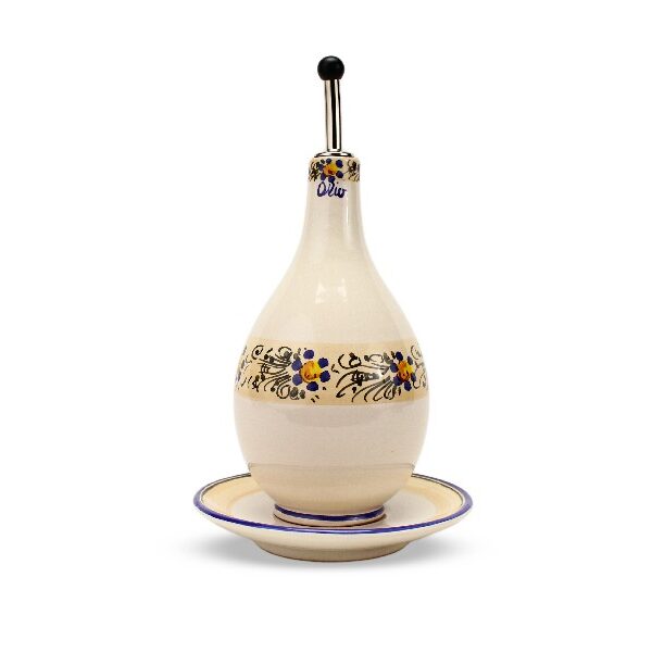 Oliera con piattino in ceramica, decoro Rustico