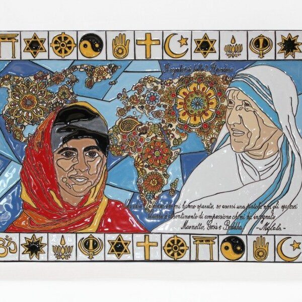 Pannello da muro in cuerda seca Malala e Madre Teresa