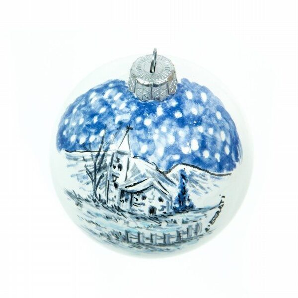 Pallina a sfera per Natale paesaggio invernale ceramica blu