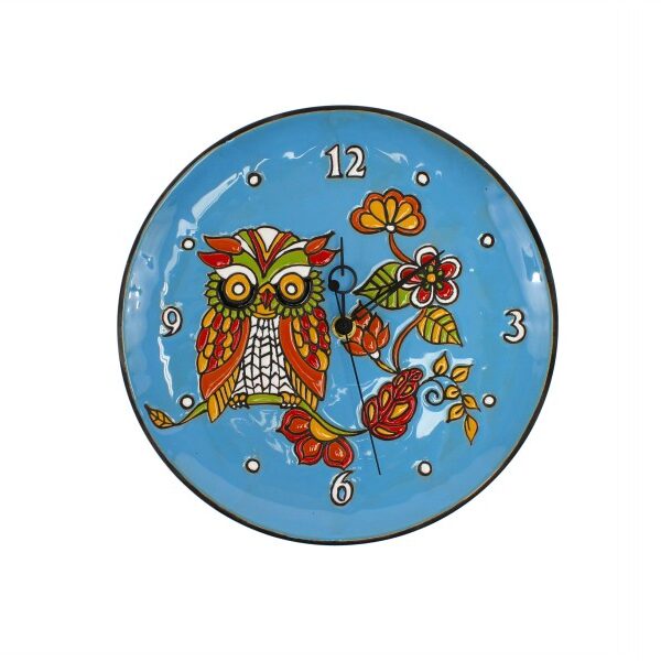 Orologio da muro in ceramica cuerda seca Gufo sfondo turchese