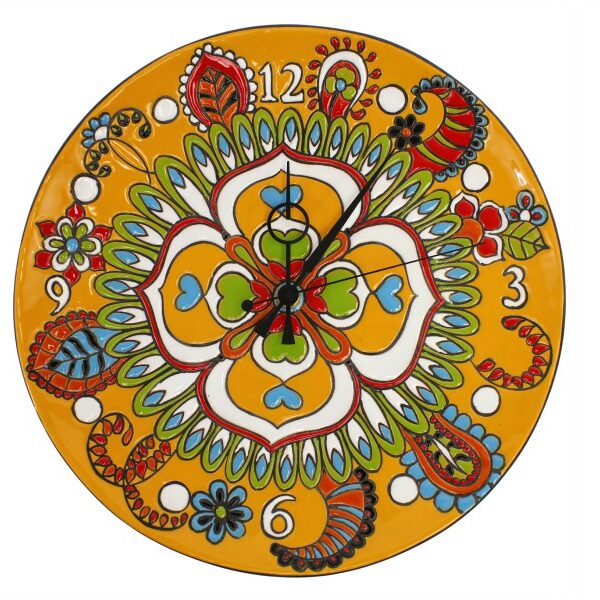 Orologio da parete in ceramica cuerda seca con decoro floreale