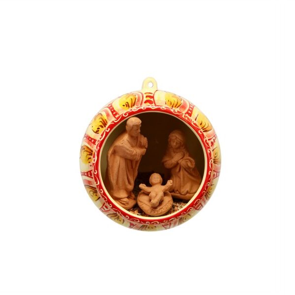 Sfera ceramica con Presepe natività, fascia rossa-arancio