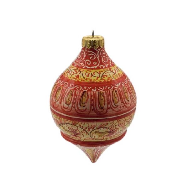 Pallina di Natale in ceramica a pendolo decoro a fascia rossa