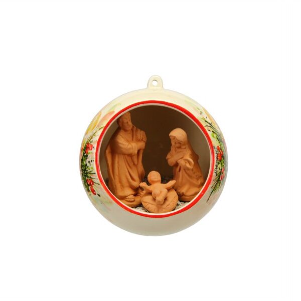 Sfera ceramica con Presepe natività incorporato, candele natalizie