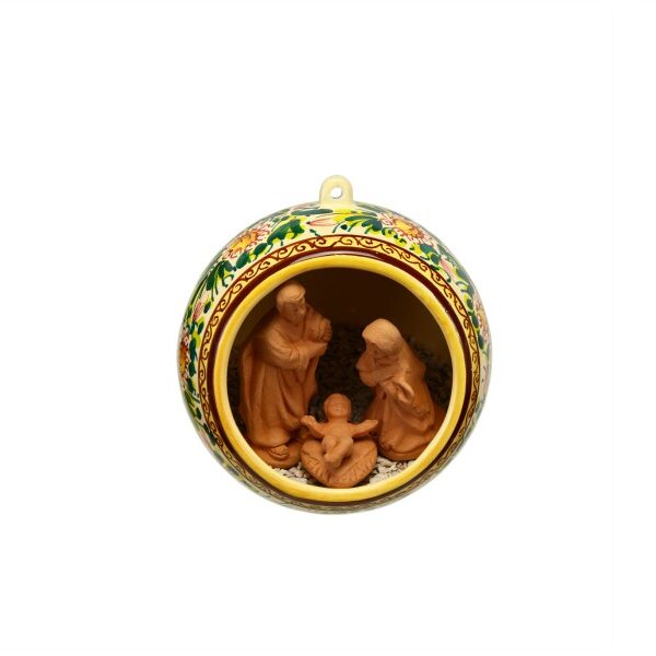 Sfera di ceramica con Presepe natività incorporato, fascia di fiori