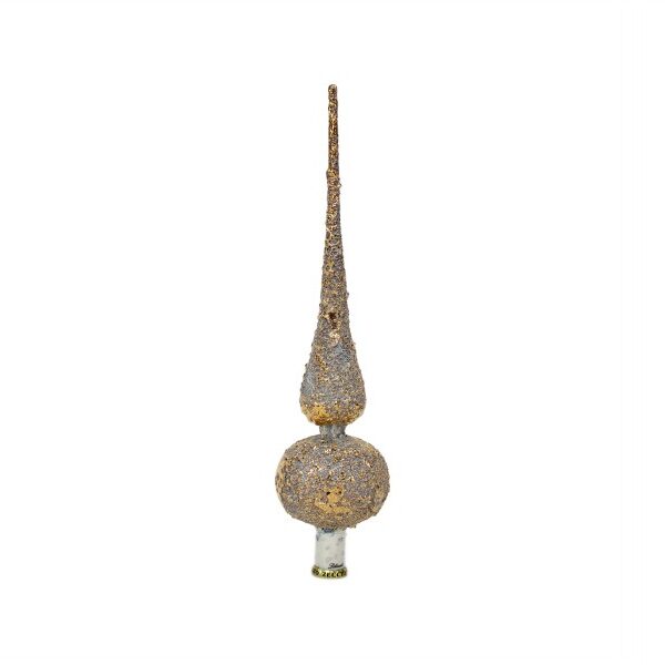 Puntale in ceramica per albero di Natale oro zecchino su sfondo grigio