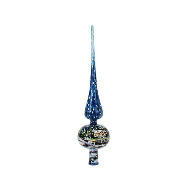 Puntale in ceramica per albero di Natale con paesaggio blu