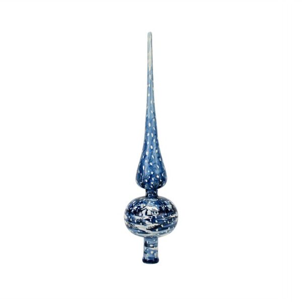 Puntale in ceramica per albero di Natale paesaggio monocromatico blu