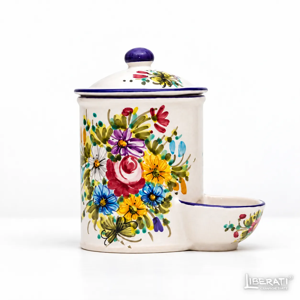 Barattolo in ceramica con vaschetta sale fioraccio