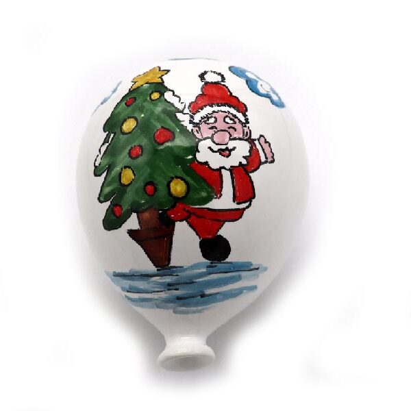 Palloncino in ceramica dipinto a mano con Babbo e Albero di Natale