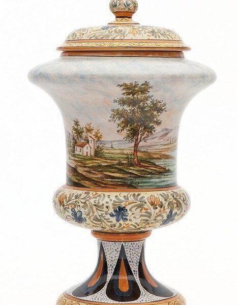 Vaso in ceramica da farmacia paesaggio tradizionale