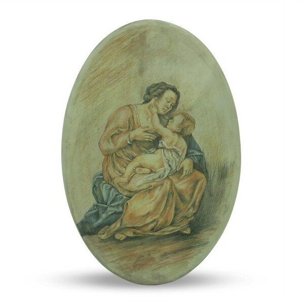 Madonna con bambino Gesù ovale in ceramica