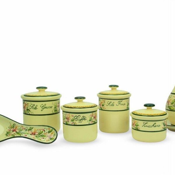 Set cucina barattoli, poggiamestolo e oliera Orchidea