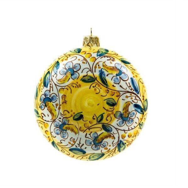 Pallina per albero di Natale in ceramica di forma schiacciata