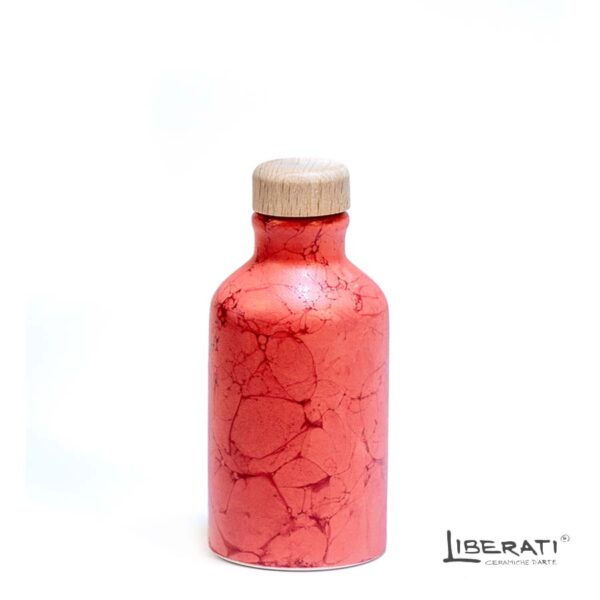Bottiglia in ceramica artistica smalto opaco rosso e bolle