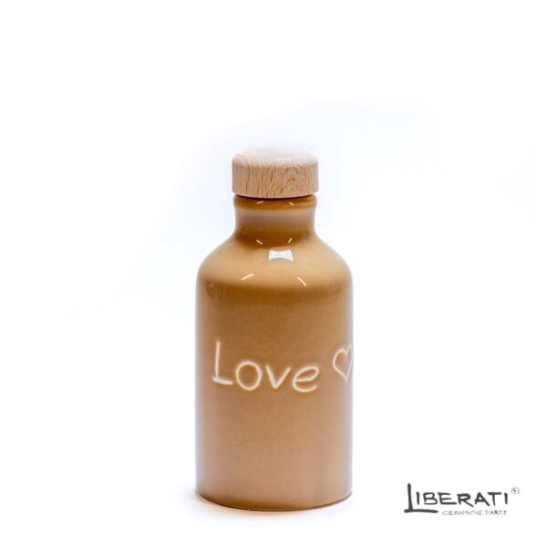 Bottiglia in ceramica artistica incisa con Love