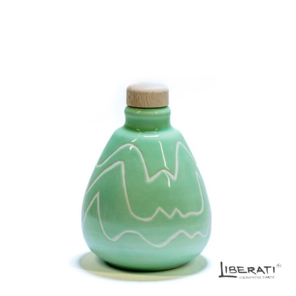Bottiglia in ceramica artistica incisa a fantasia Verde Acqua