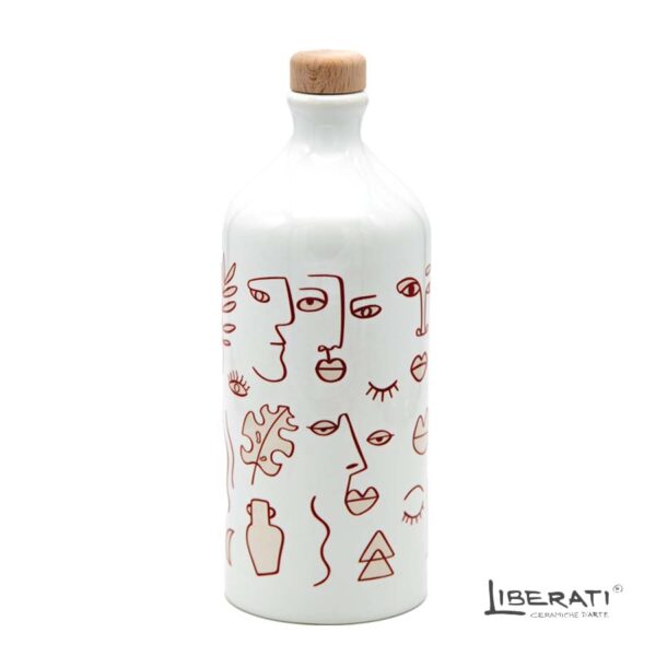 Bottiglia in ceramica contemporanea smalto bianco e serigrafia