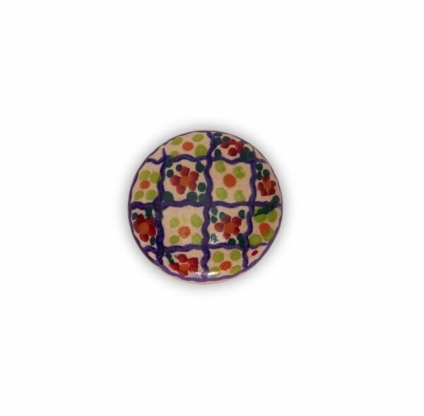 Pomello in maiolica dipinto a mano Riquadro, base in ottone