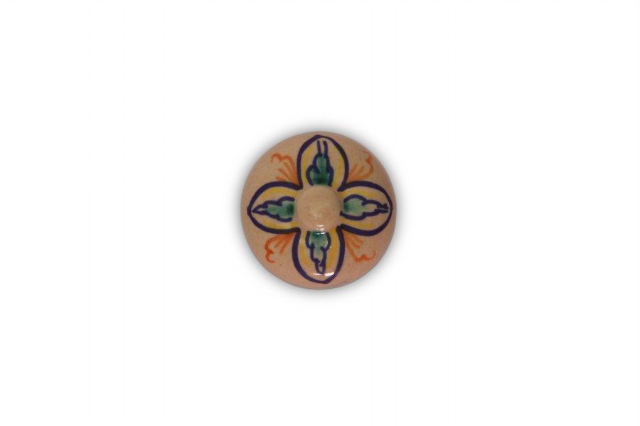 Pomello in maiolica dipinto a mano Quadrifoglio, base in bronzo