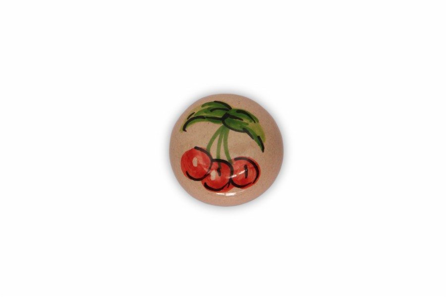 Pomello in maiolica dipinto a mano Ciliegie, base in ottone